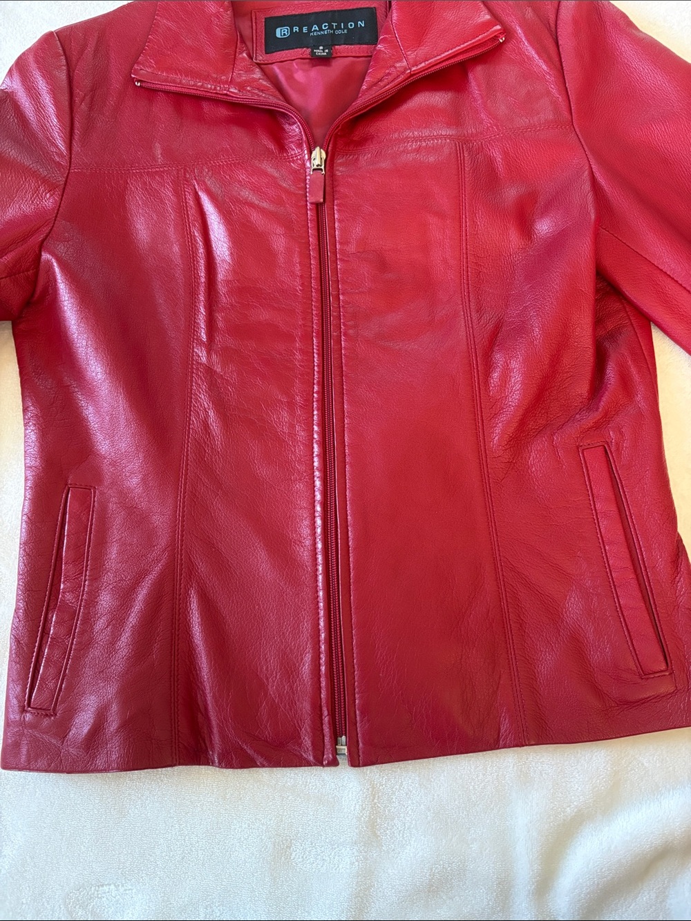 Kenneth Cole Reaction Red LEATHER Jacket Small - Picture 3 of 11